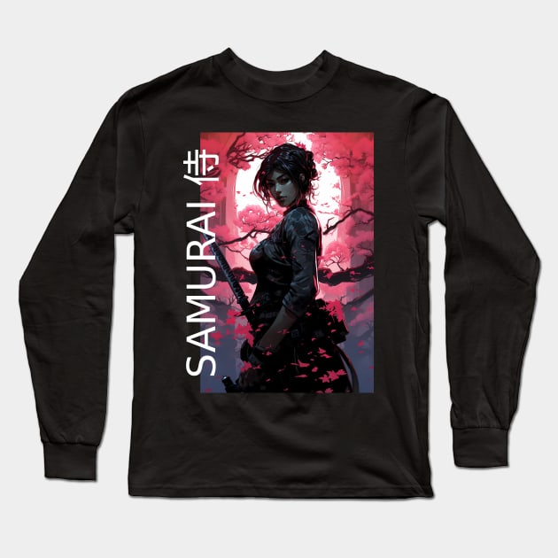 Japanese Sakura Samurai Girl Long Sleeve T-Shirt by Seraphine